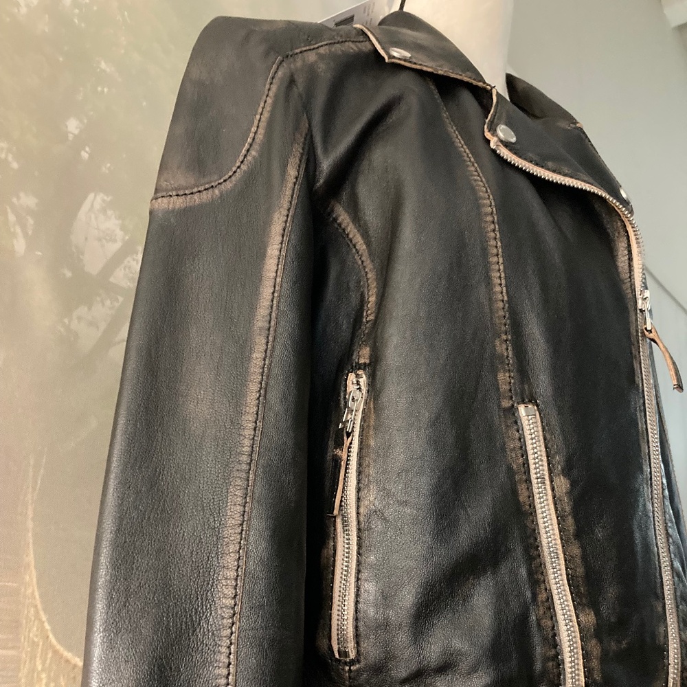 NWT  Mauritius Distressed Lamb Skin Moto Zip-Up Jacket 🤩🤩 - Picture 3 of 16